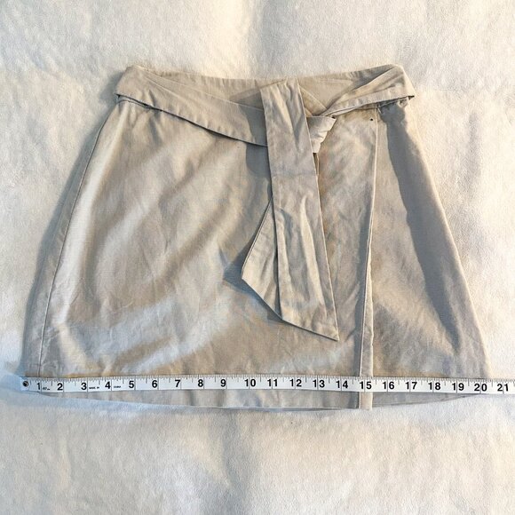 ASOS Faux Wrap Cotton Linen Tan Khaki Bow Mini Skirt - Size 4 - Picture 5 of 8